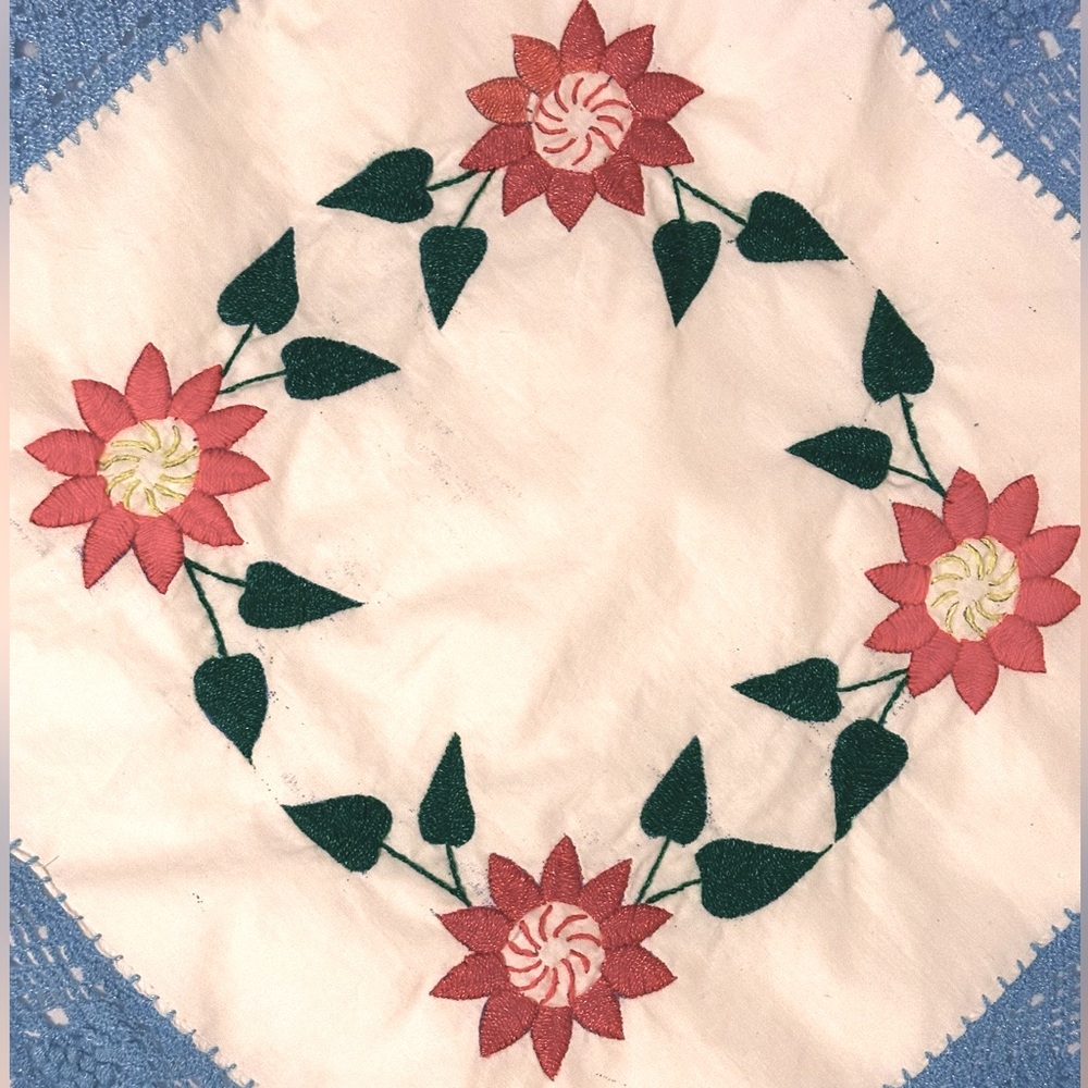 Flowers Embroidered Cloth Napkin 19" Tortilla Warmer Servilleta SLP Mexico.